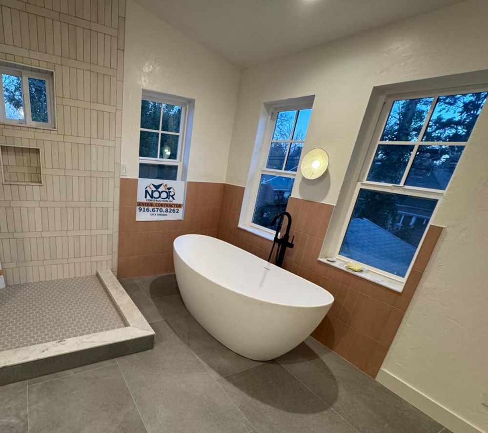 Completed bathroom vanity and tile shower remodel