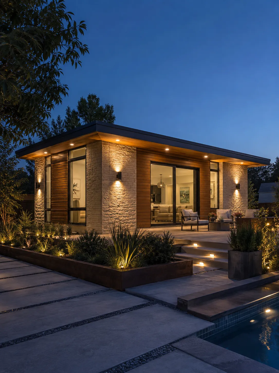 Bright airy Accessory Dwelling Unit (ADU) living room with minimalist furniture