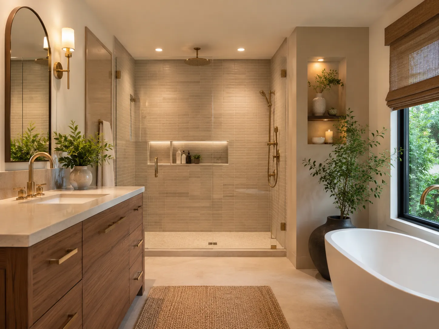 Tub-to-shower conversion with white subway tile and chrome fixtures