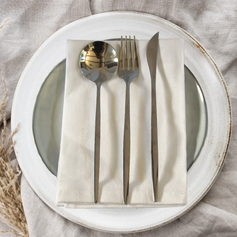 Modern silver cutlery for wedding table settings in Bay of Islands event hire collection