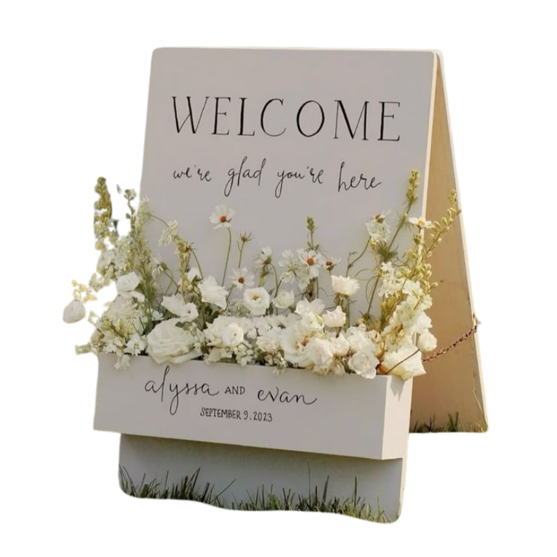 Flower Box welcome signage boards for weddings and events