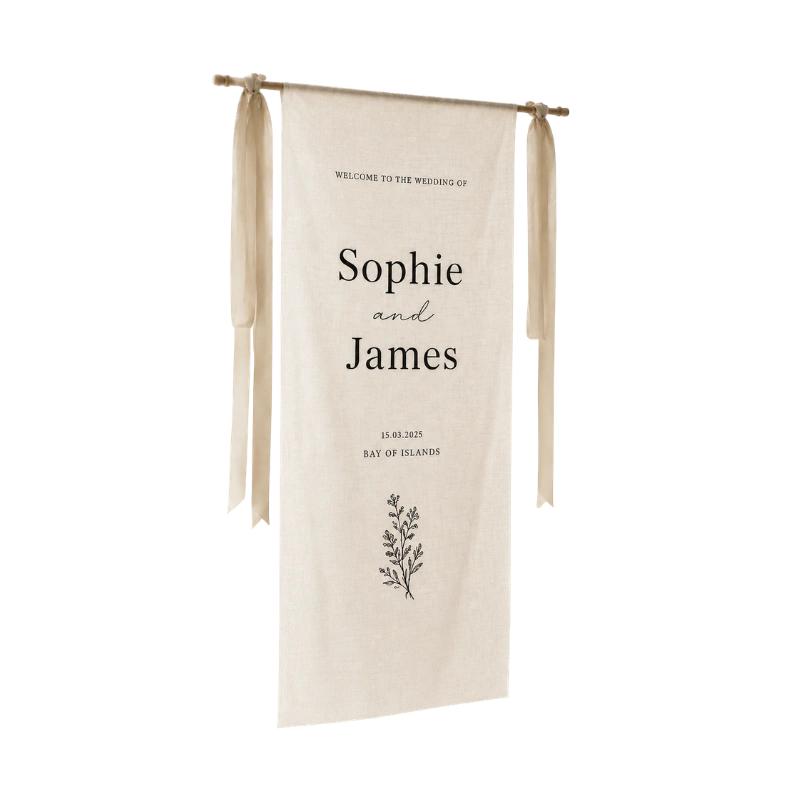 Custom linen wedding signs available for hire in the Bay of Islands, made to order