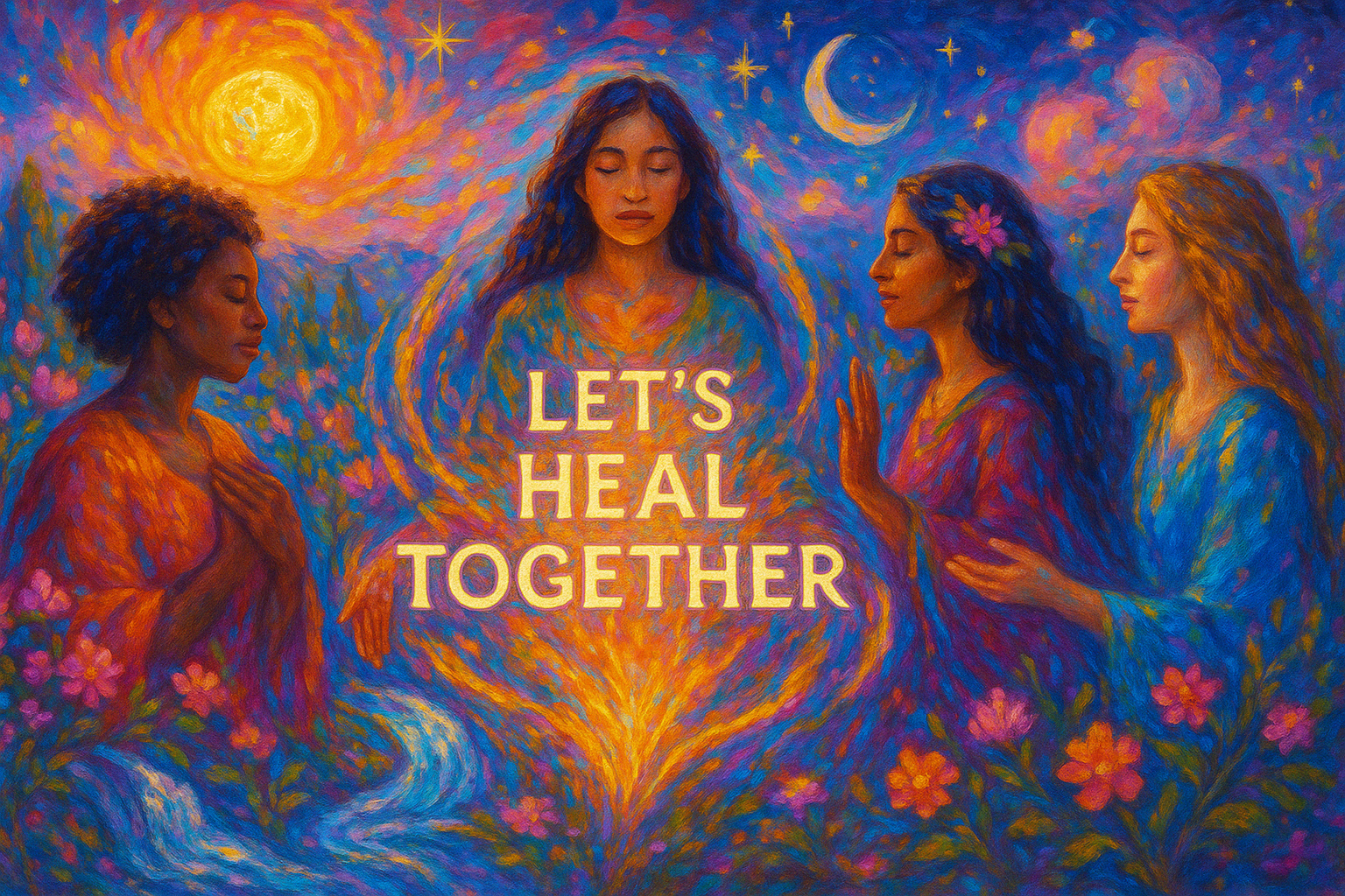 Women connecting during a Let’s Heal Together healing community gathering Women connecting during a Let’s Heal Together healing community gathering