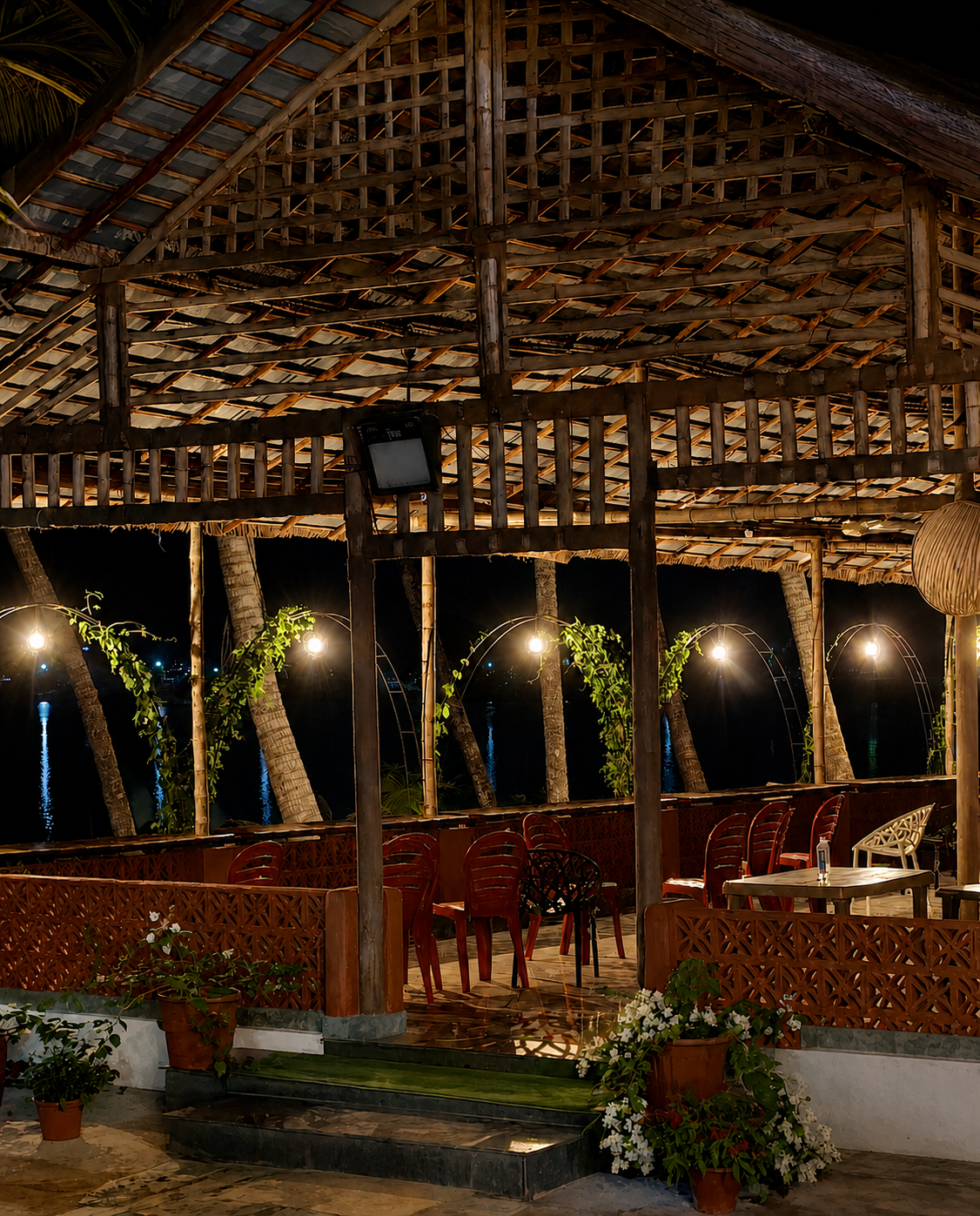 Event hall lit at night