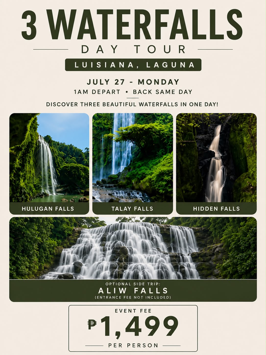 3 Waterfalls Day Tour — Luisiana, Laguna