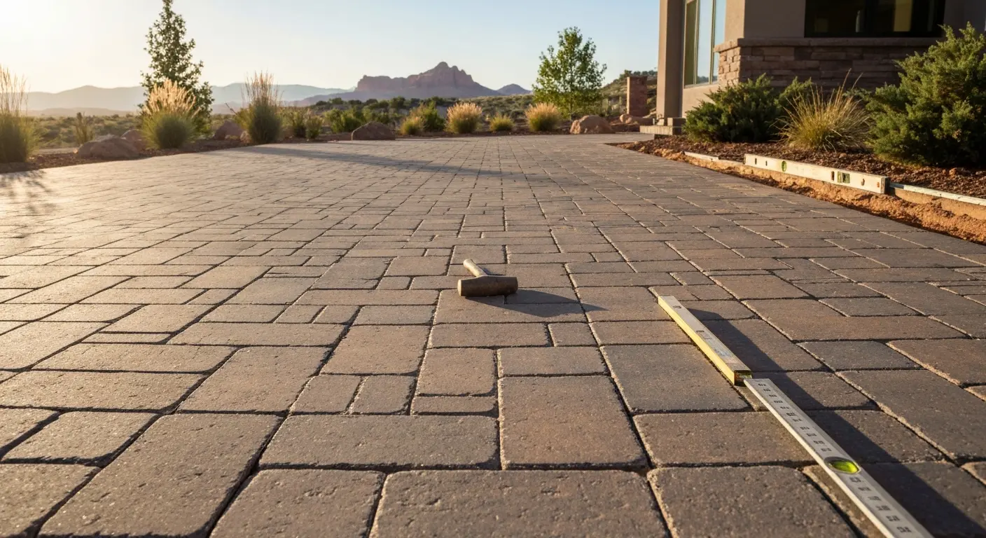 Paver patio installation in modern design