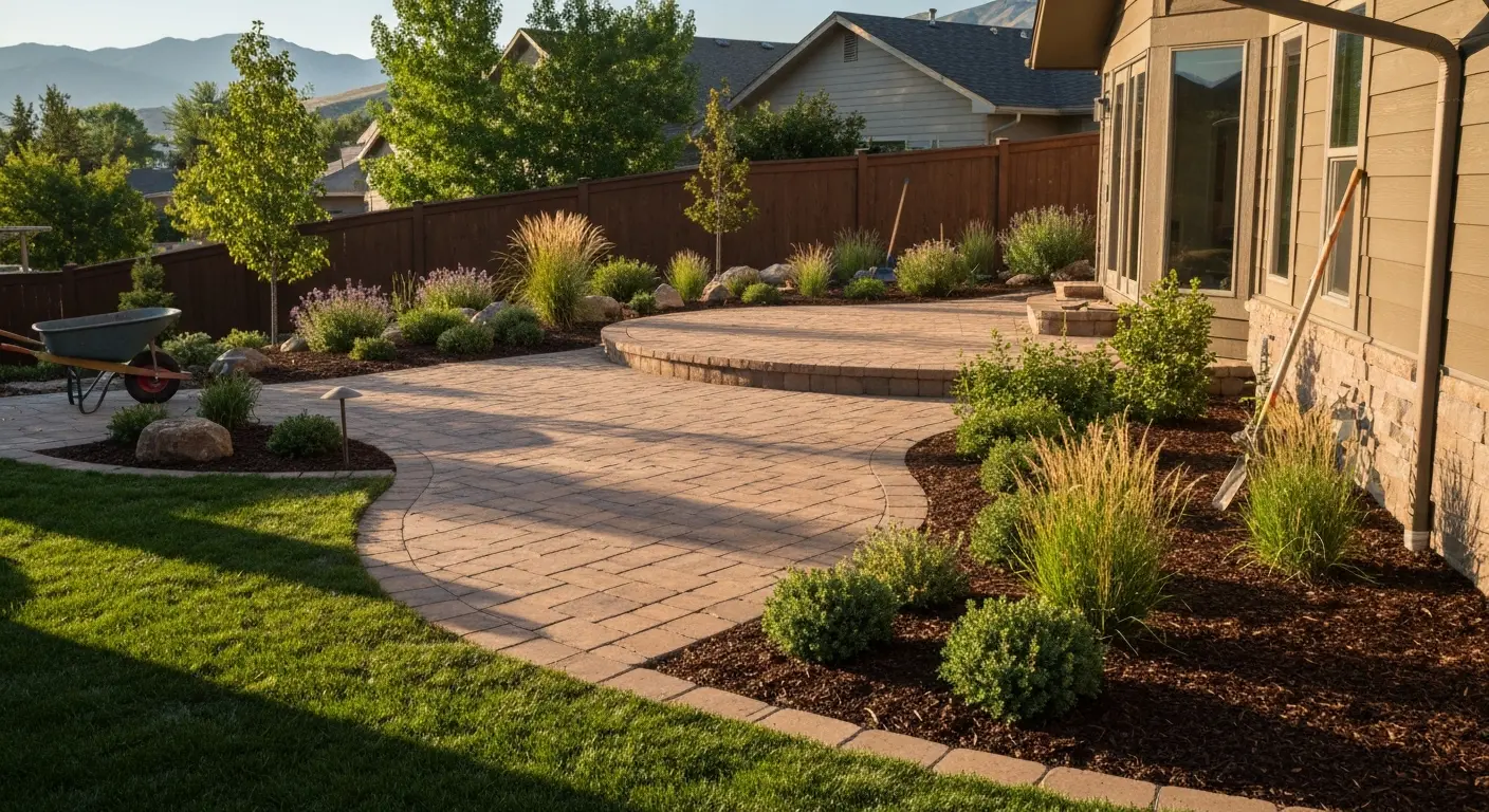 Landscape design with patios and plantings