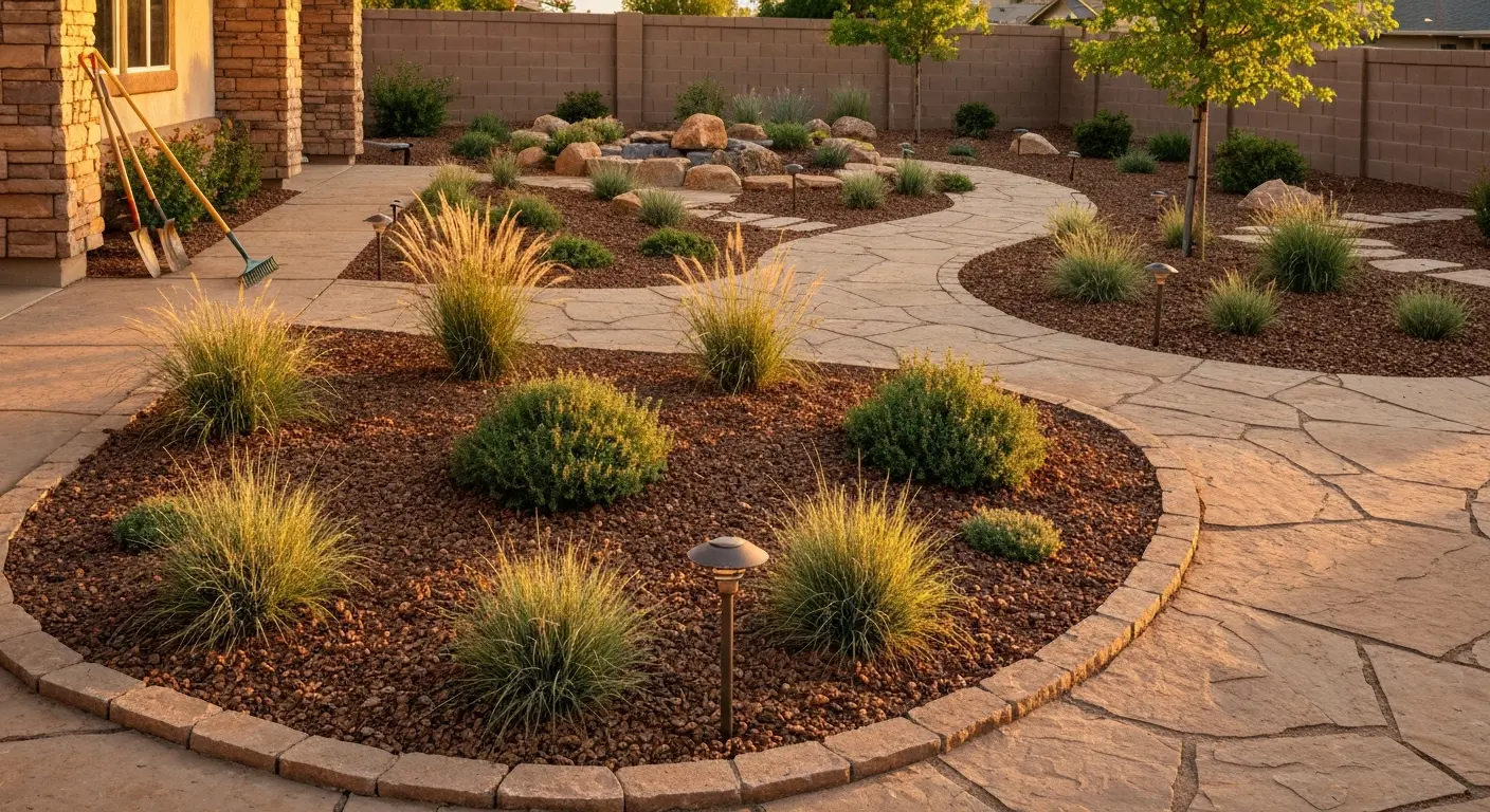 Xeriscape garden with native plants and rock