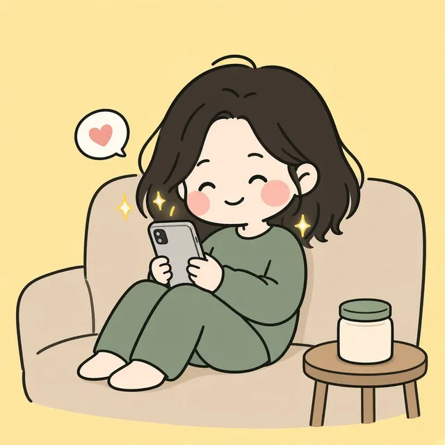 Illustration: relaxed on the sofa with her phone