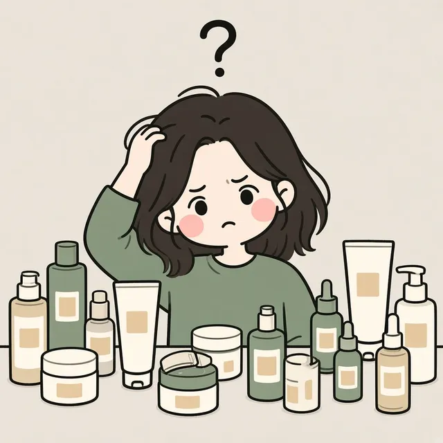 Illustration: surrounded by skincare bottles
