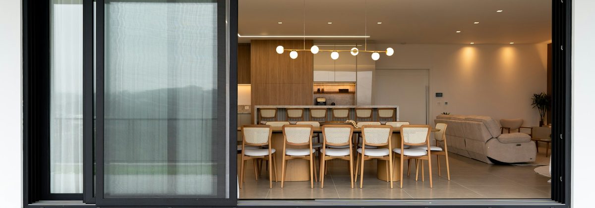 Sliding patio door seen from the outside of a modern home