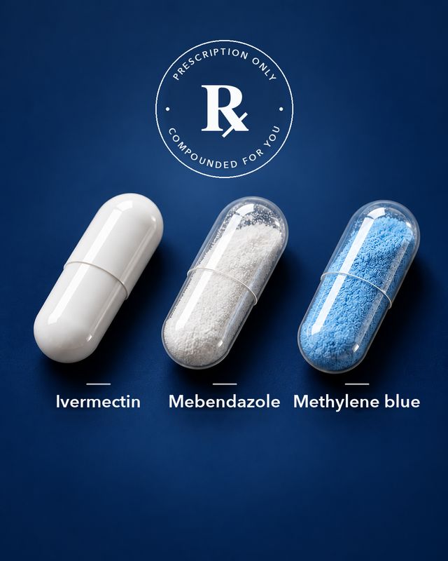 Ivermectin, mebendazole and methylene blue capsules