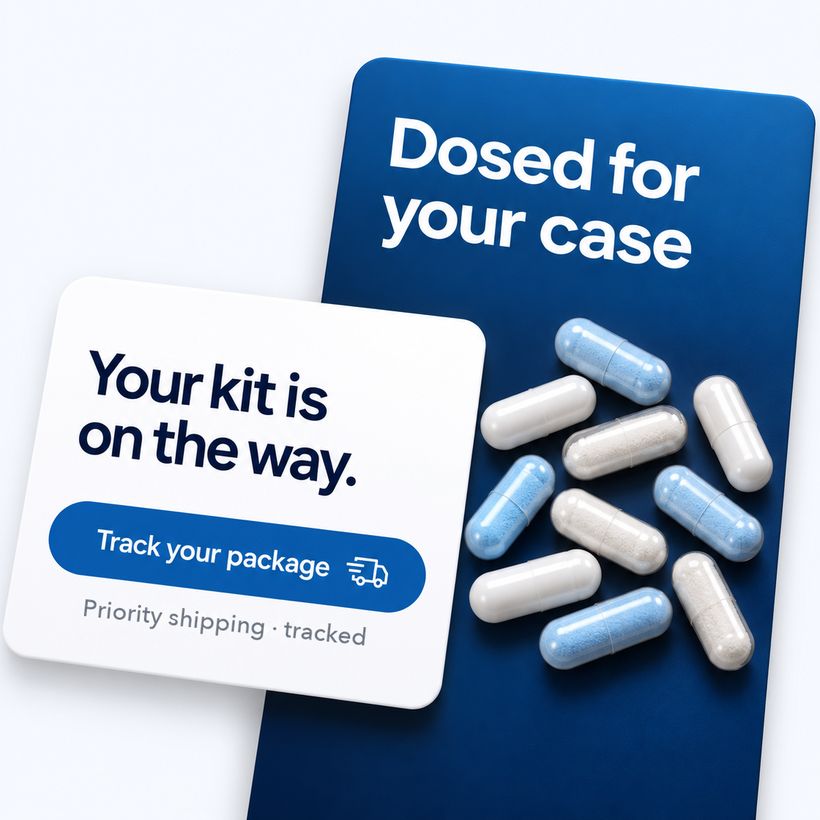 Your kit is on the way: track your package, priority shipping, tracked.