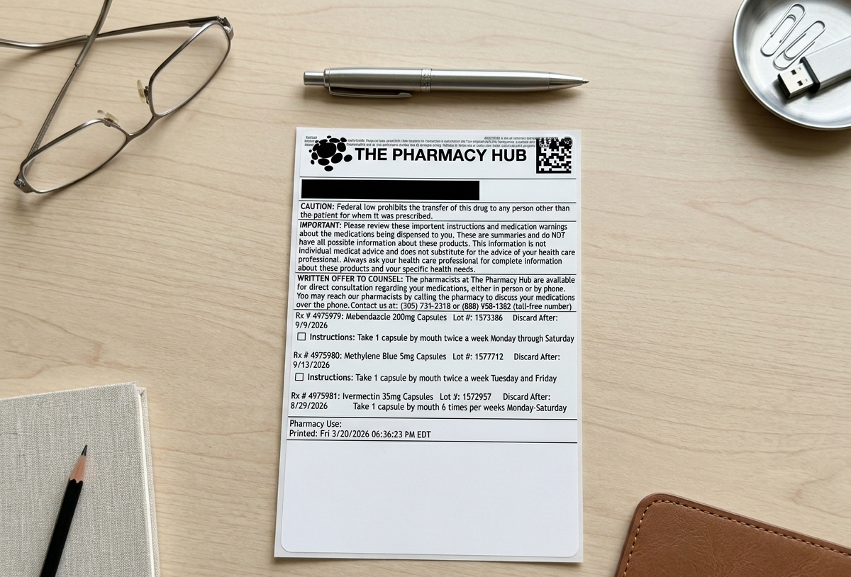 Pharmacy prescription label from The Pharmacy Hub