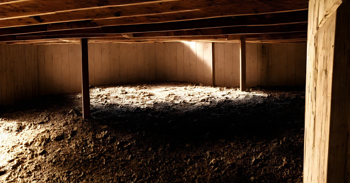 crawl space with exposed soil releasing moisture into enclosed space crawl space with exposed soil releasing moisture into enclosed space