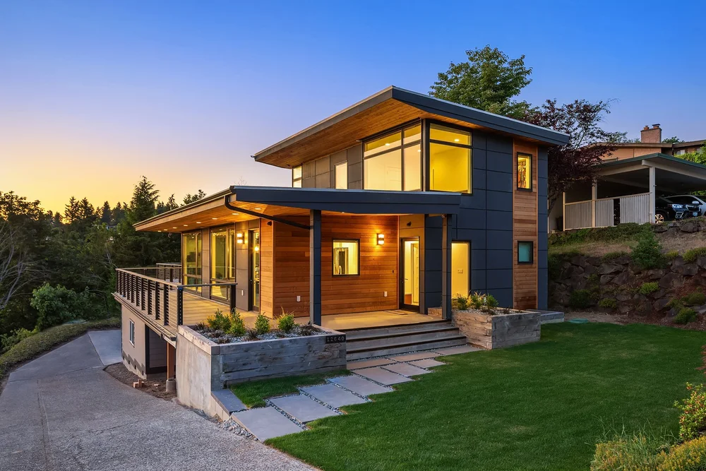 Tacoma residential home surrounded by trees overcast weather