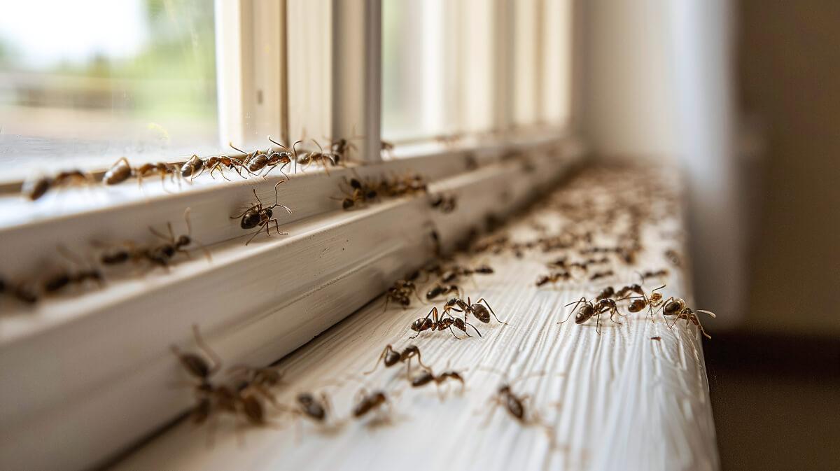 ants on damp wood surface inside residential Tacoma home