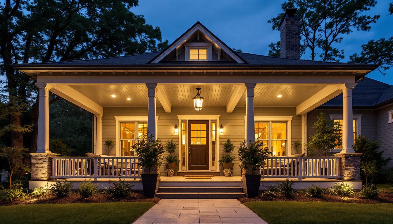 warm exterior lights on a Pacific Northwest residence