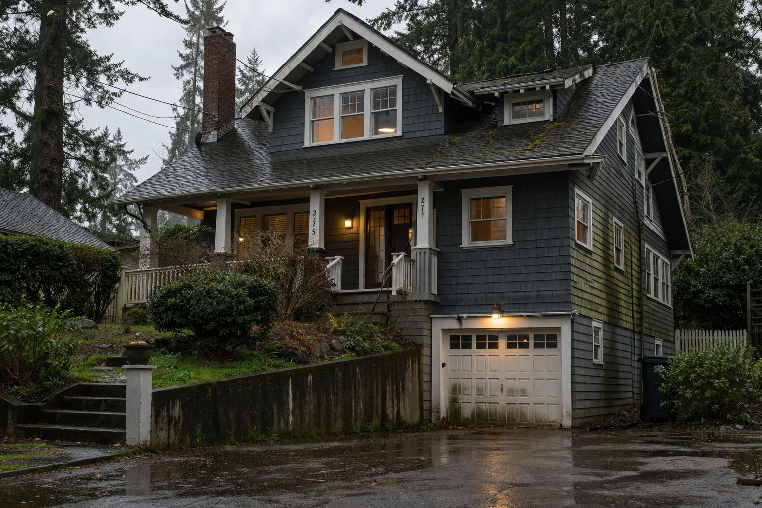 Tacoma home during changing Pacific Northwest weather conditions.