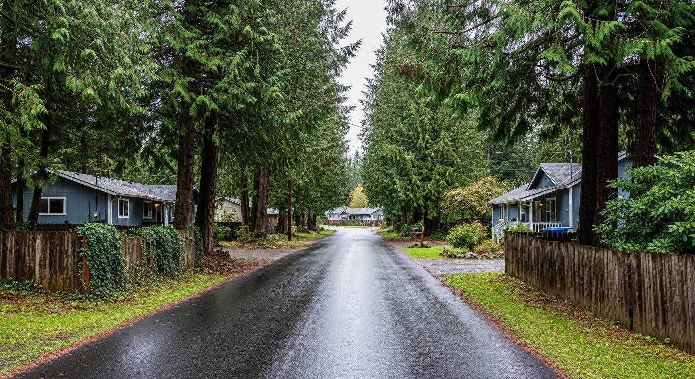 Tacoma home and roofline after prolonged Pacific Northwest rainfall.