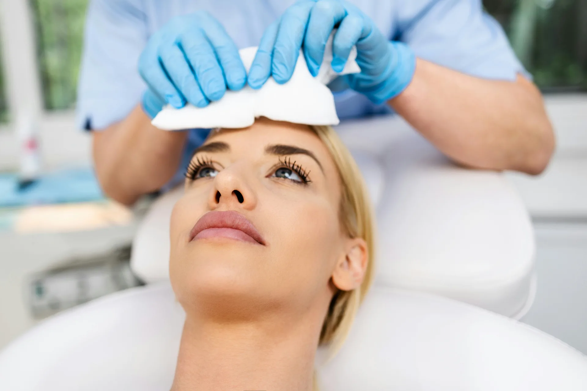 Skin prepped for a microneedling treatment