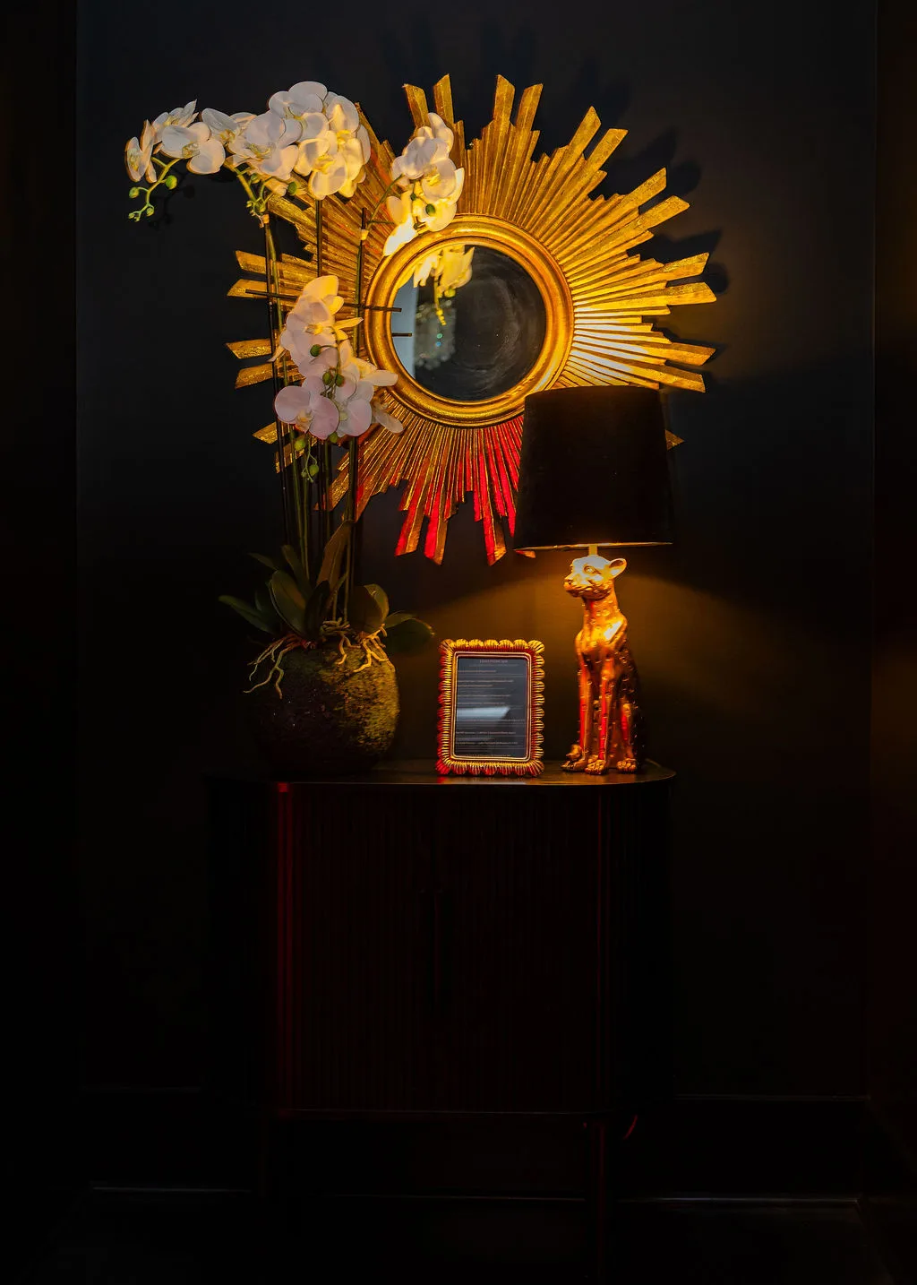 Gold sunburst decor in the Lexel lounge