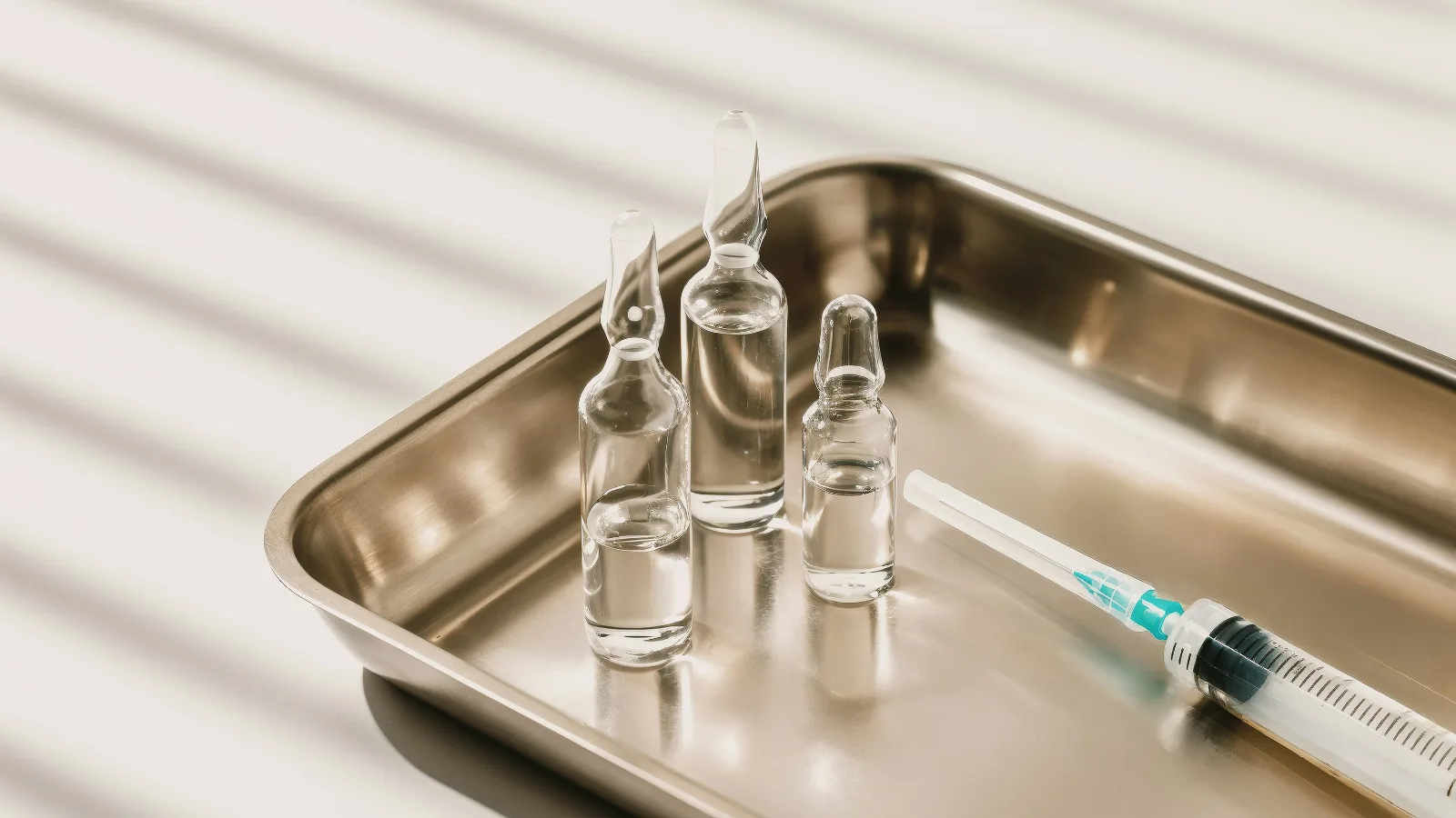 Vials and a syringe on a treatment tray