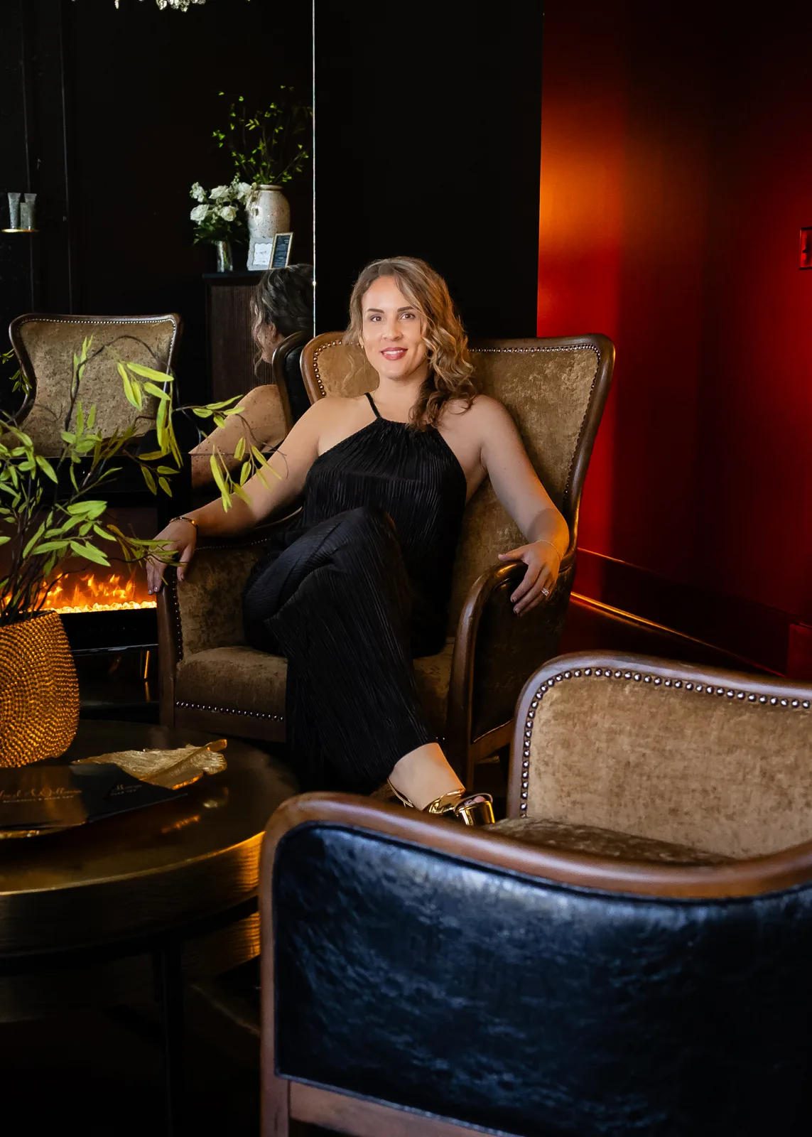 The fireside lounge at Lexel Aesthetics in Dunn, North Carolina