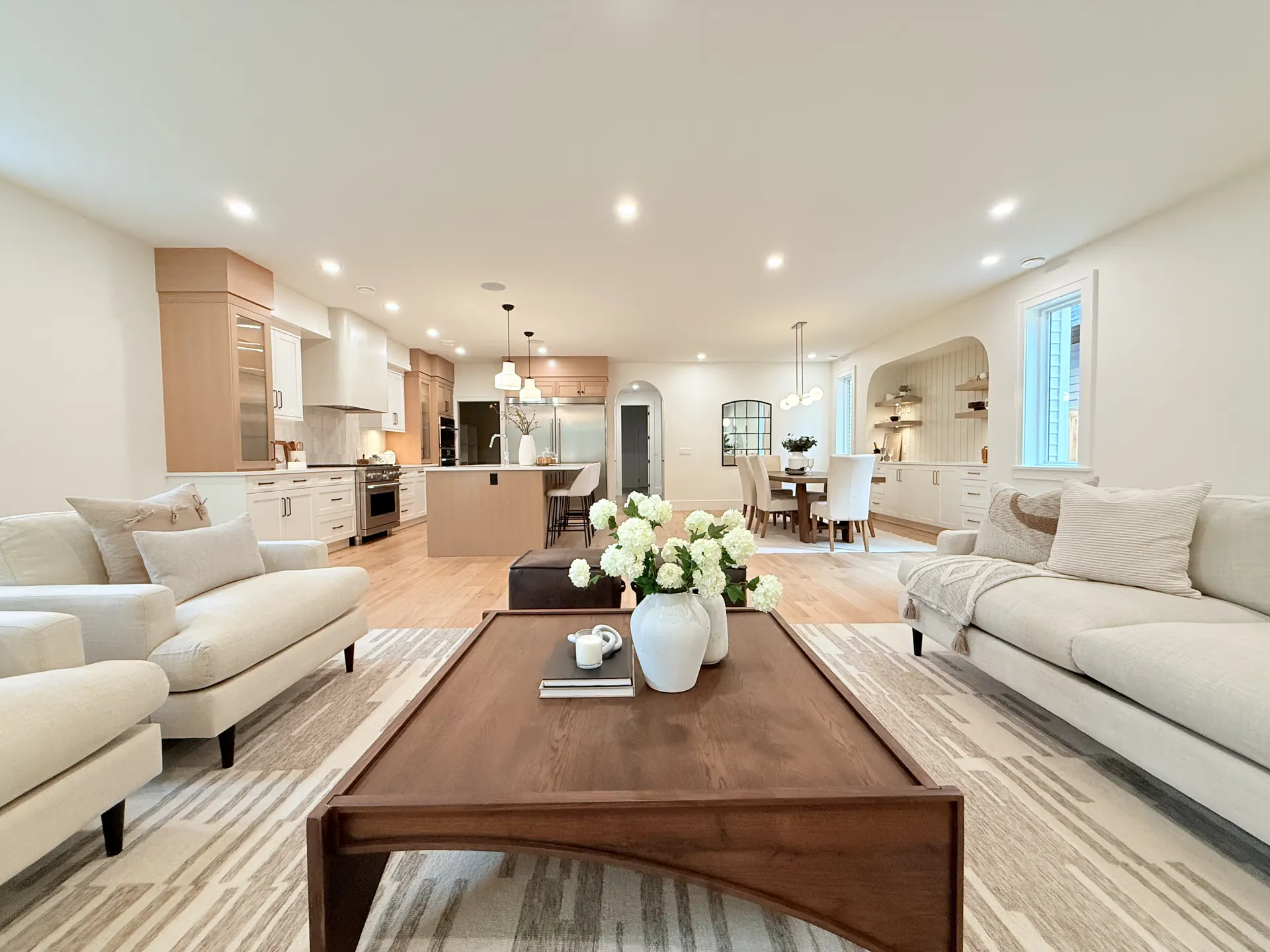 Bright living room painted in warm white, Campbell project