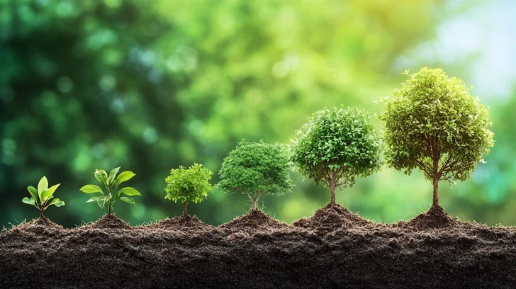 Tree growth progression from seedling to full grown tree