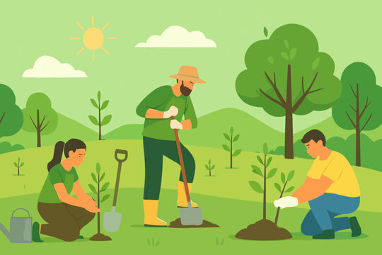 Community members planting trees together