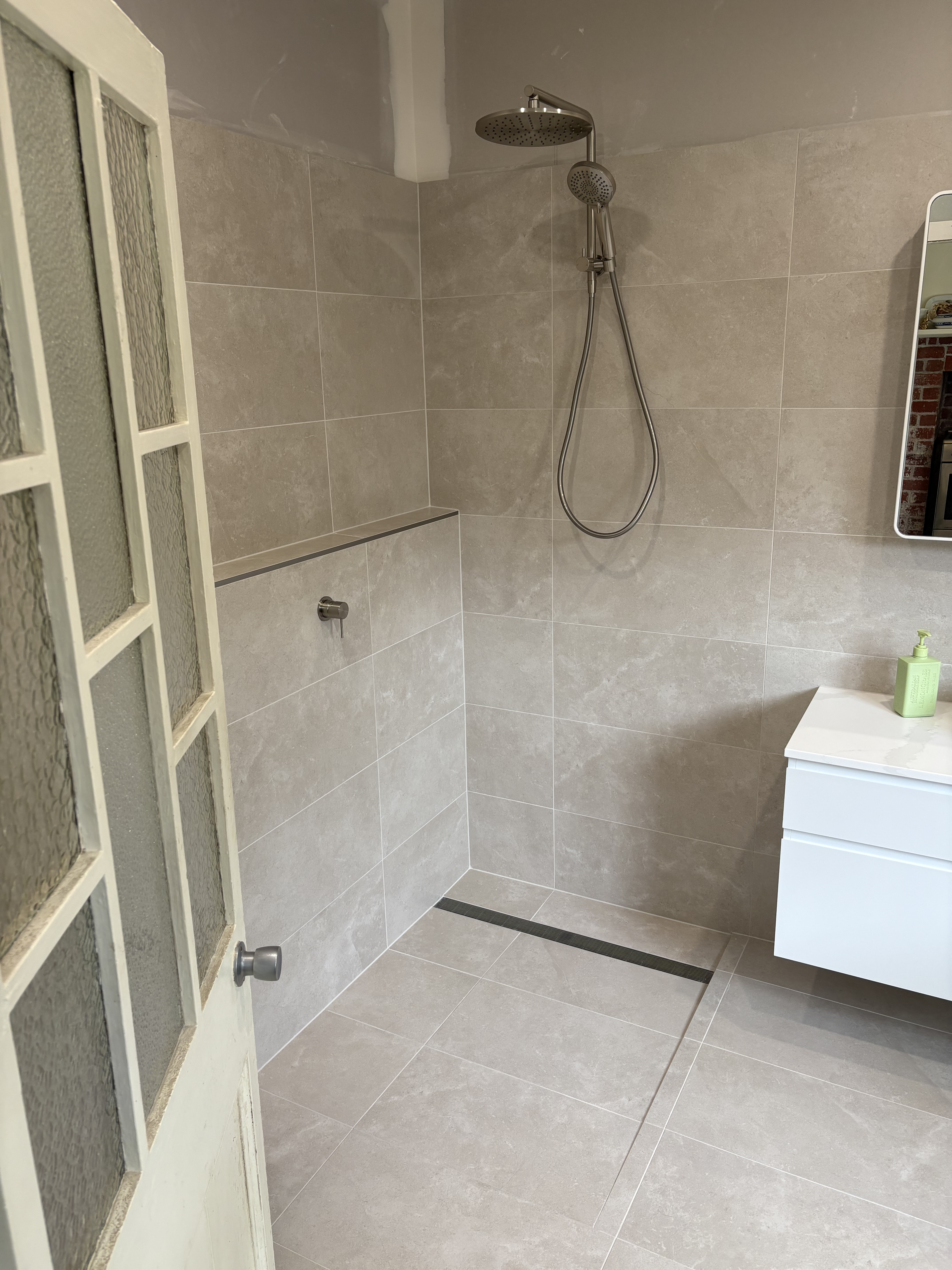 Warm Stone Floating Vanity Bathroom photo 3