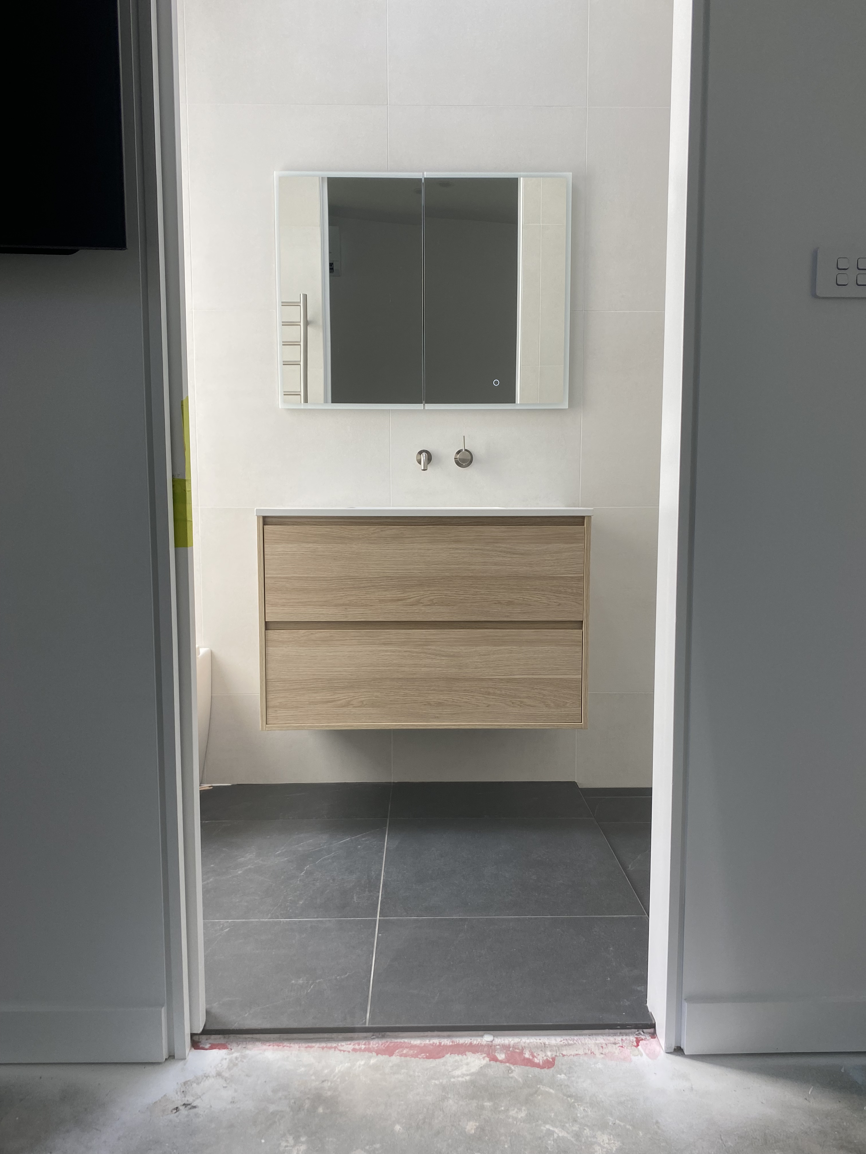 Charcoal Floor & Oak Vanity Bathroom photo 1