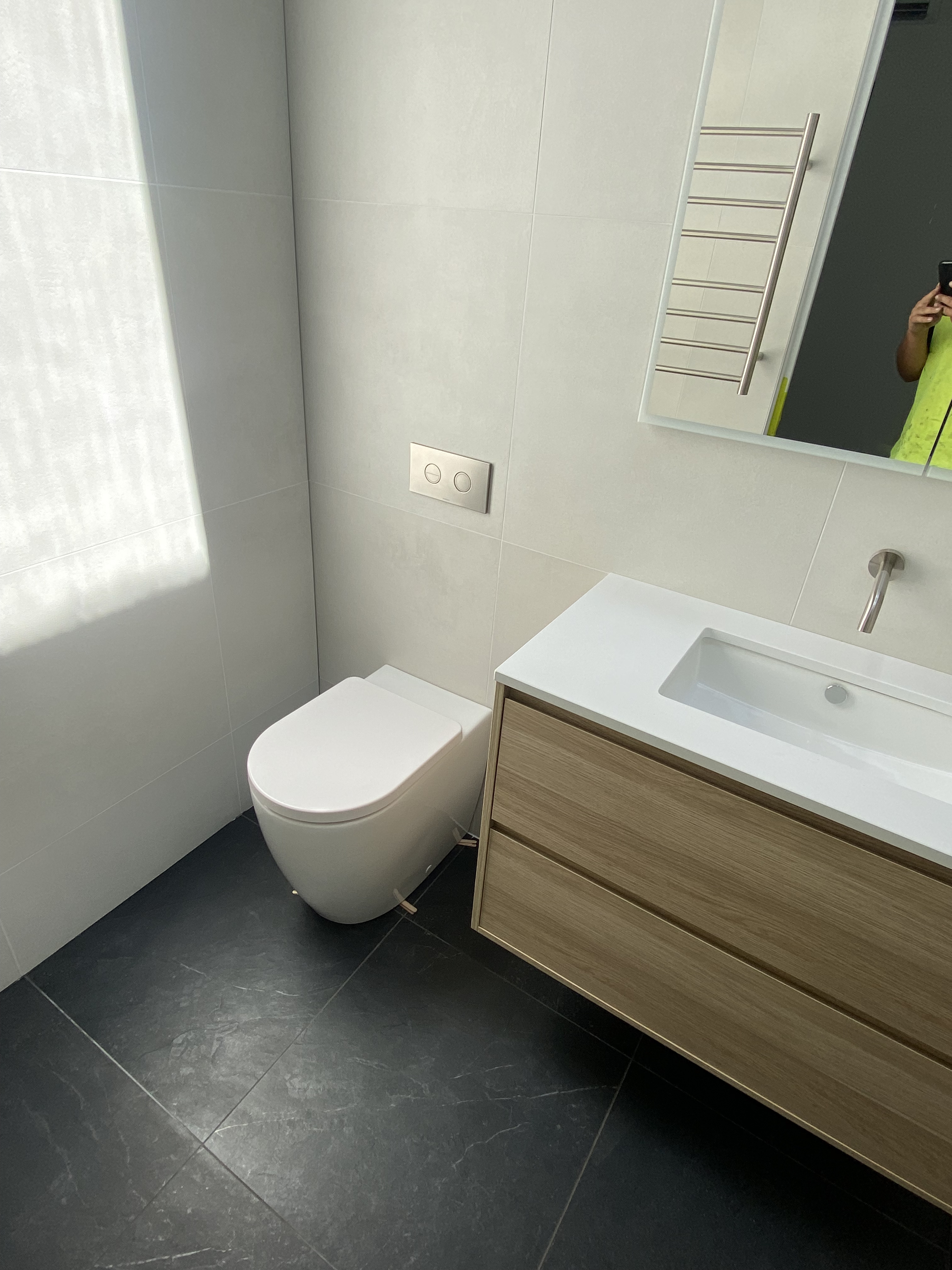 Charcoal Floor & Oak Vanity Bathroom photo 2