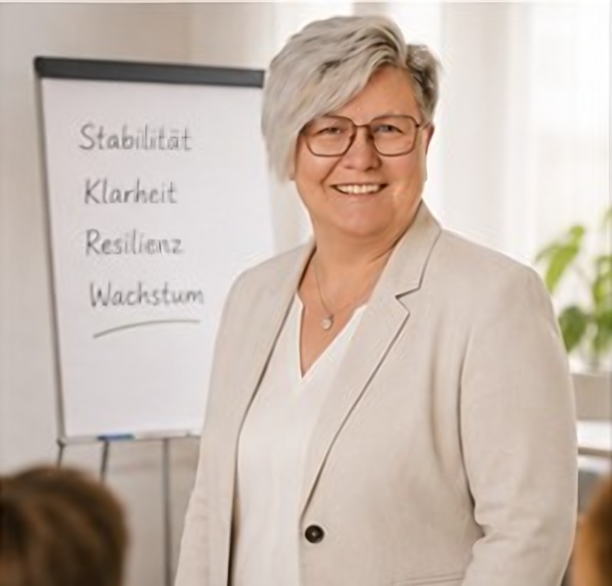 Regina Spindler am Flipchart: Stabilität, Klarheit, Resilienz, Wachstum