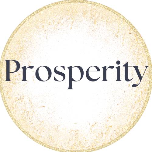 the word prosperity in a gold circle