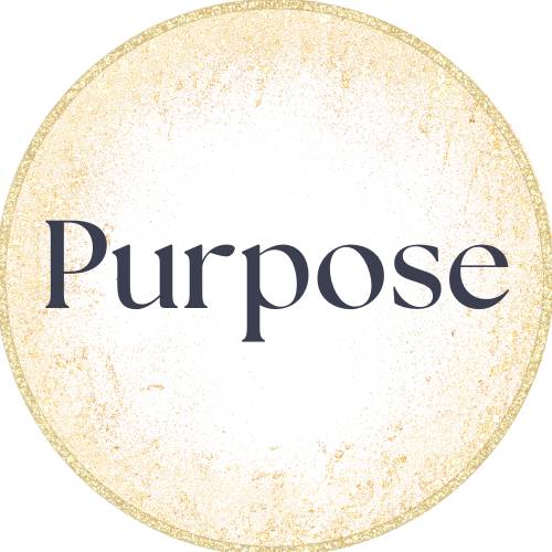 The word purpose in gold circle