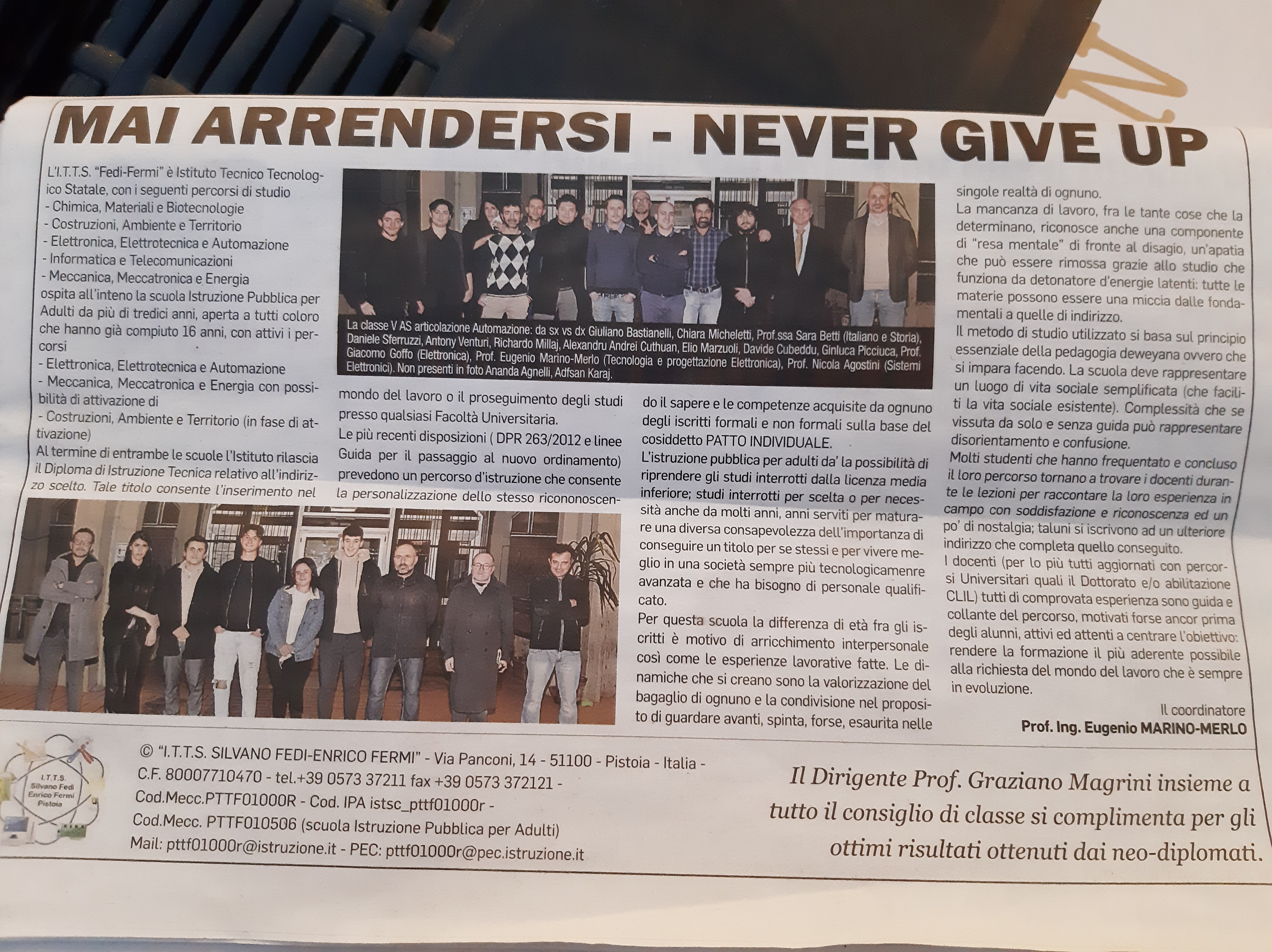 Articolo di giornale diploma
