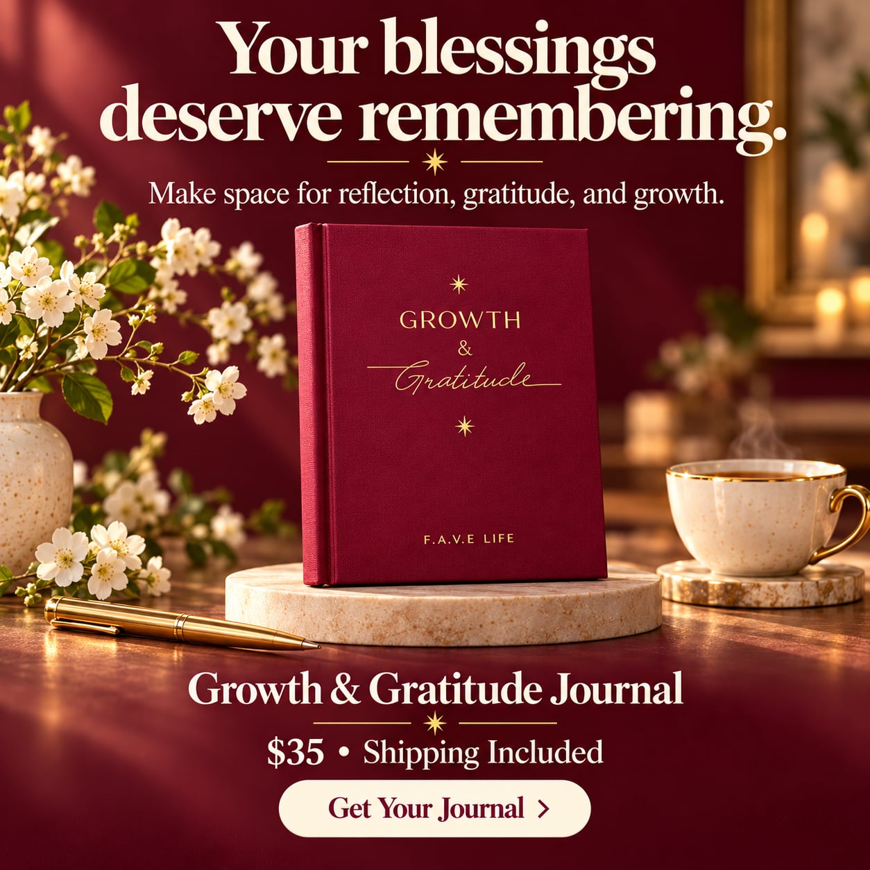 Growth and Gratitude journal with gratitude, mindfulness, goal planning, reflection, affirmations and wellness features