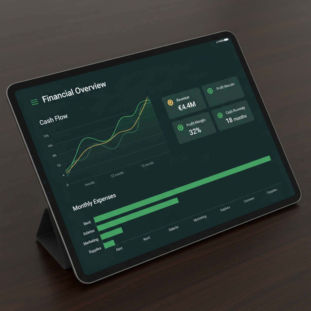 Financial dashboard showing cash flow analytics and KPI metrics