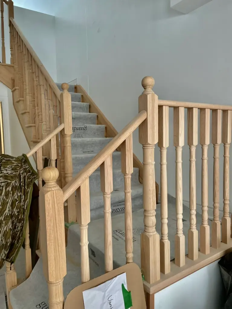 Staircase before refinishing — Durham Region home by Altona Painting