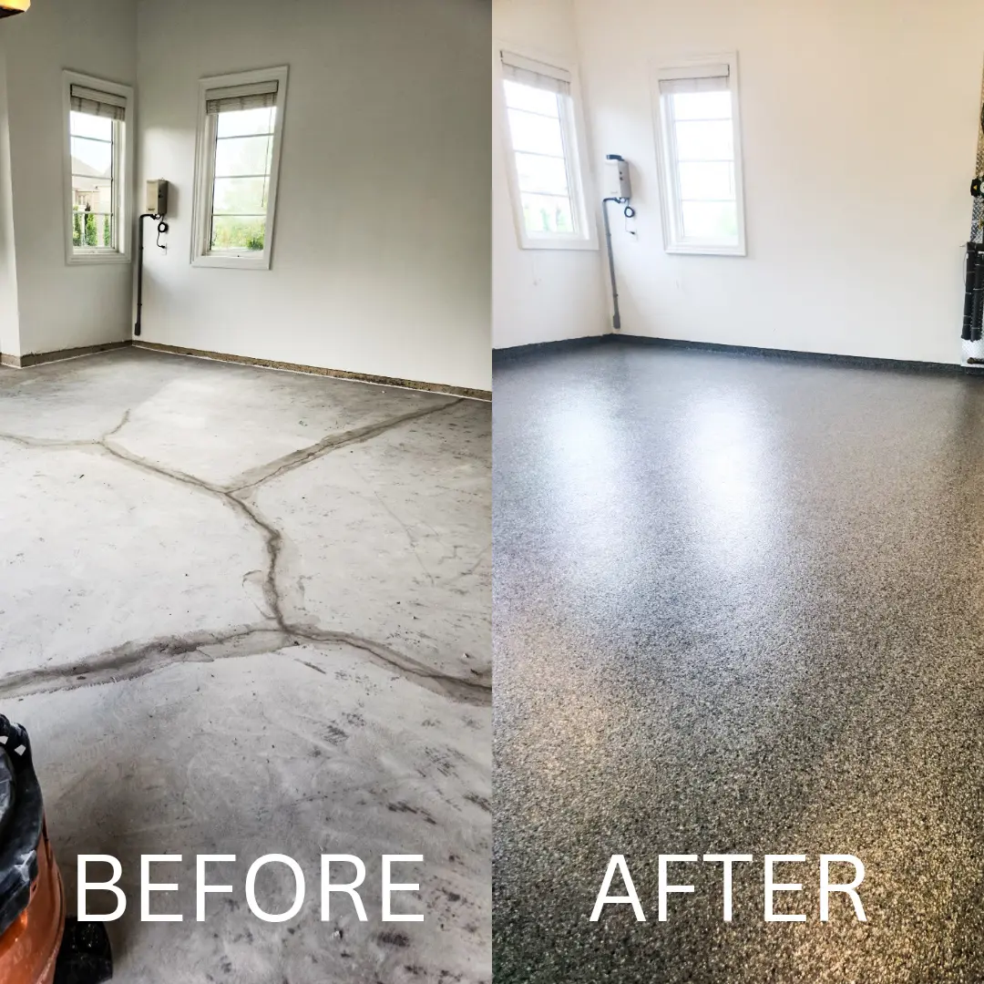Before and after epoxy garage floor coating
