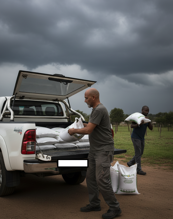 Loading hemp bags onto bakkie