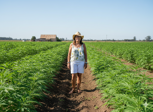 Farmer in hemp field