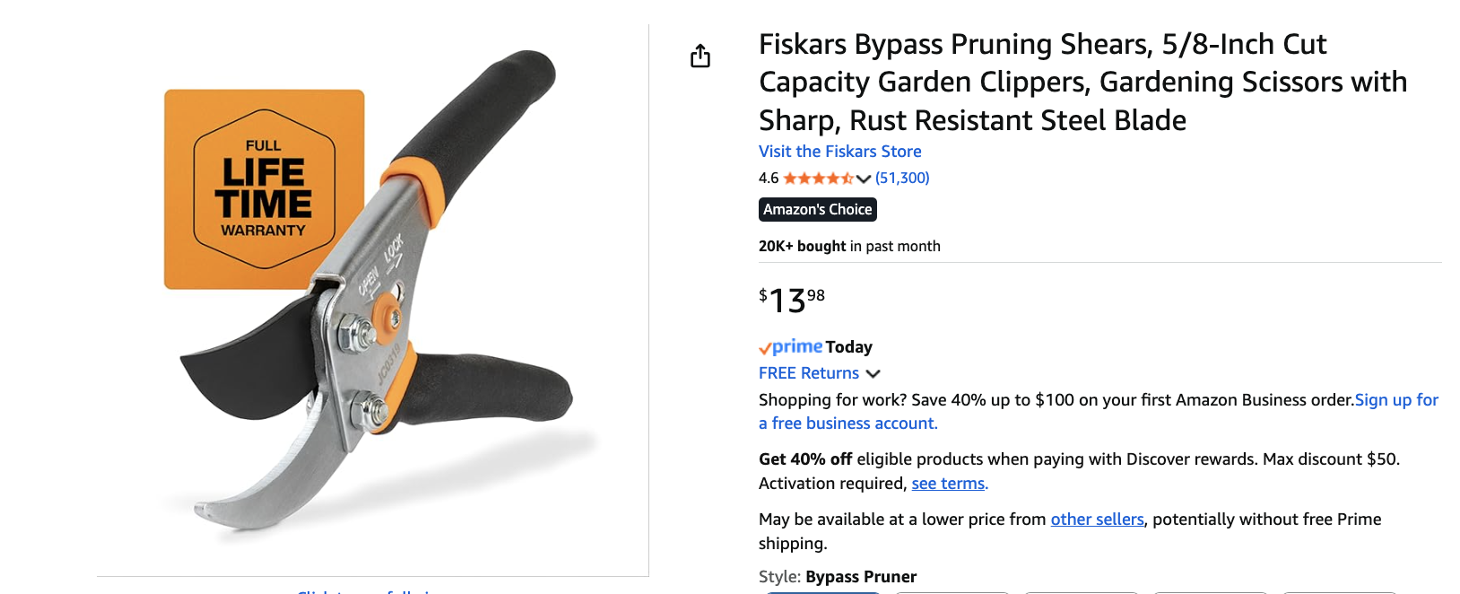 Friskars Bypass Pruning Shears