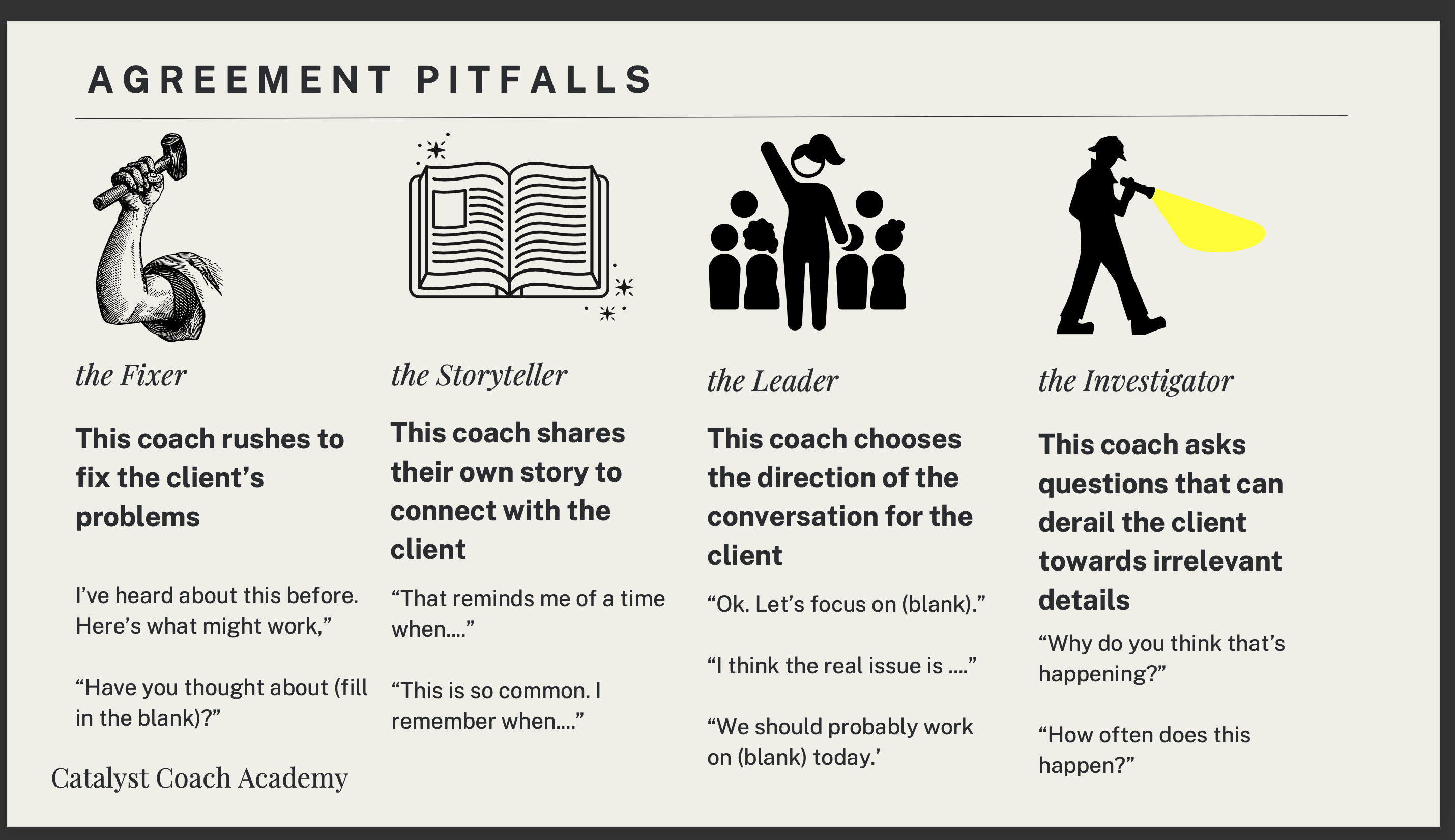 Cuatro patrones automáticos que interfieren en las sesiones de coaching — Catalyst Coach Academy