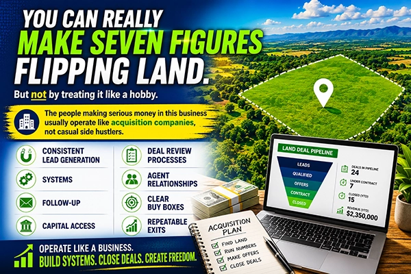 How to build a seven-figure land flipping business with lead generation systems, acquisition processes, deal pipelines, follow-up strategies, and scalable land investing operations How to build a seven-figure land flipping business with lead generation systems, acquisition processes, deal pipelines, follow-up strategies, and scalable land investing operations