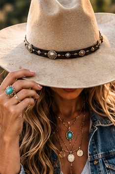 Cream western hat with turquoise ring