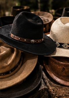 Black and cream hats with studded bands