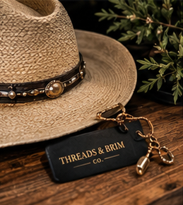 A straw hat with a Threads & Brim tag